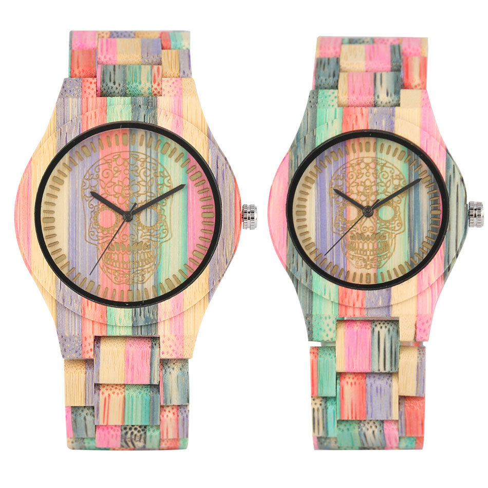 Vintage Collectible Watches - Vintage Stylish Colorful Bamboo Wood Quartz
