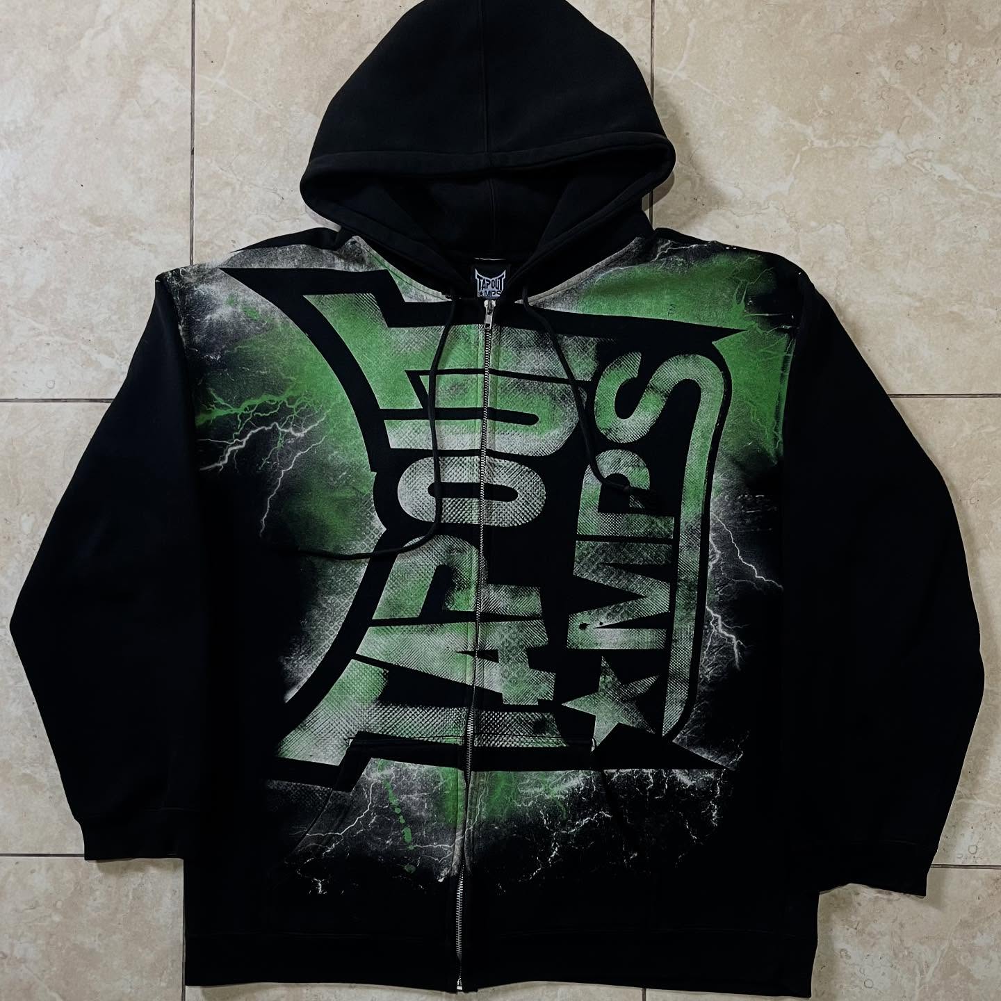 Vintage Zip Hoodie - Vintage Green Tapout Print Zipper Hoodie