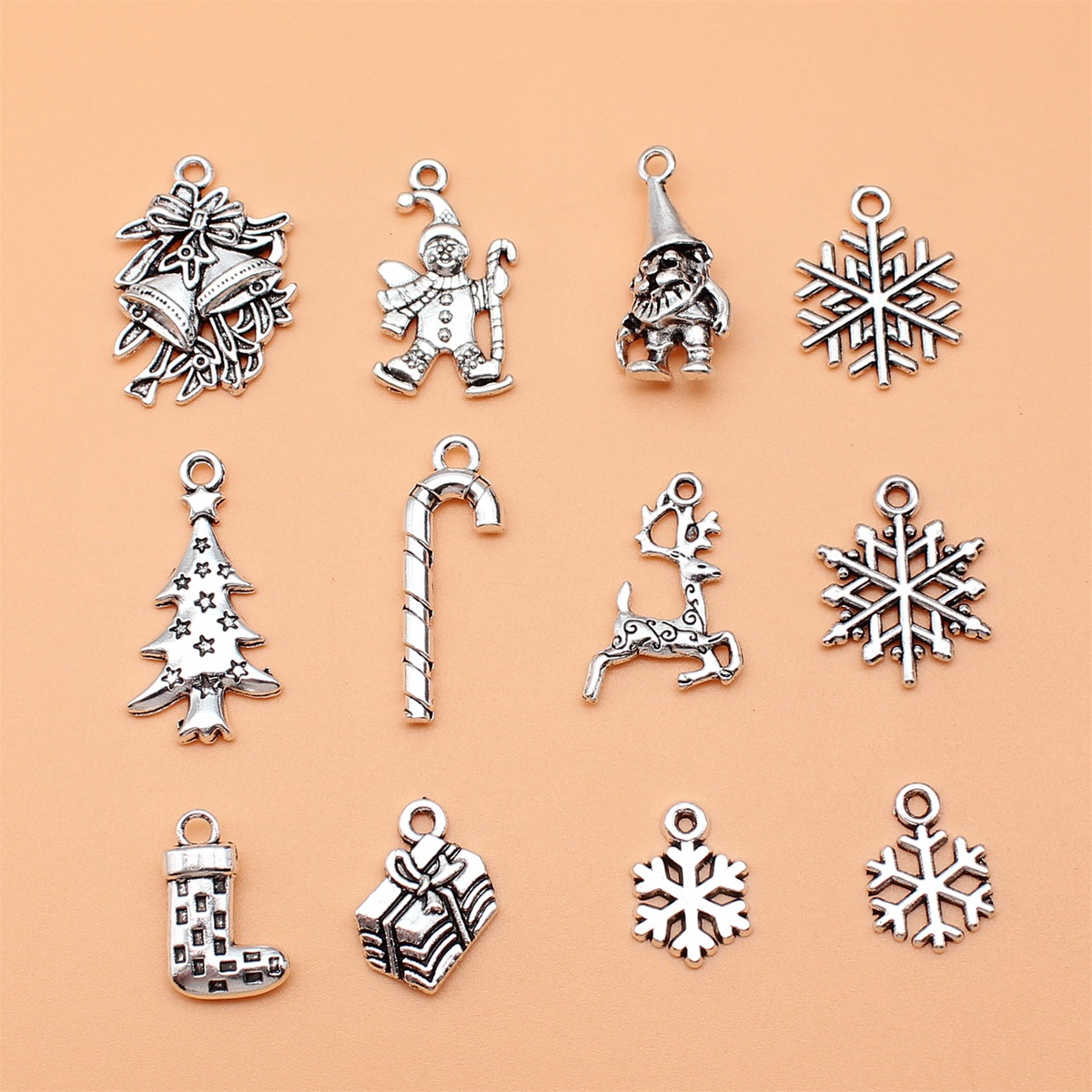 Vintage Collectible Santa - 12pcs Antique Silver Color Christmas Snowflakes