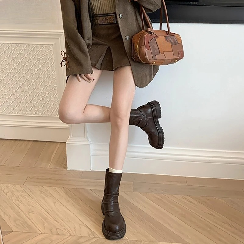 Vintage PLeated Women Ankle Bo - Vintage Zipper 评论和价格