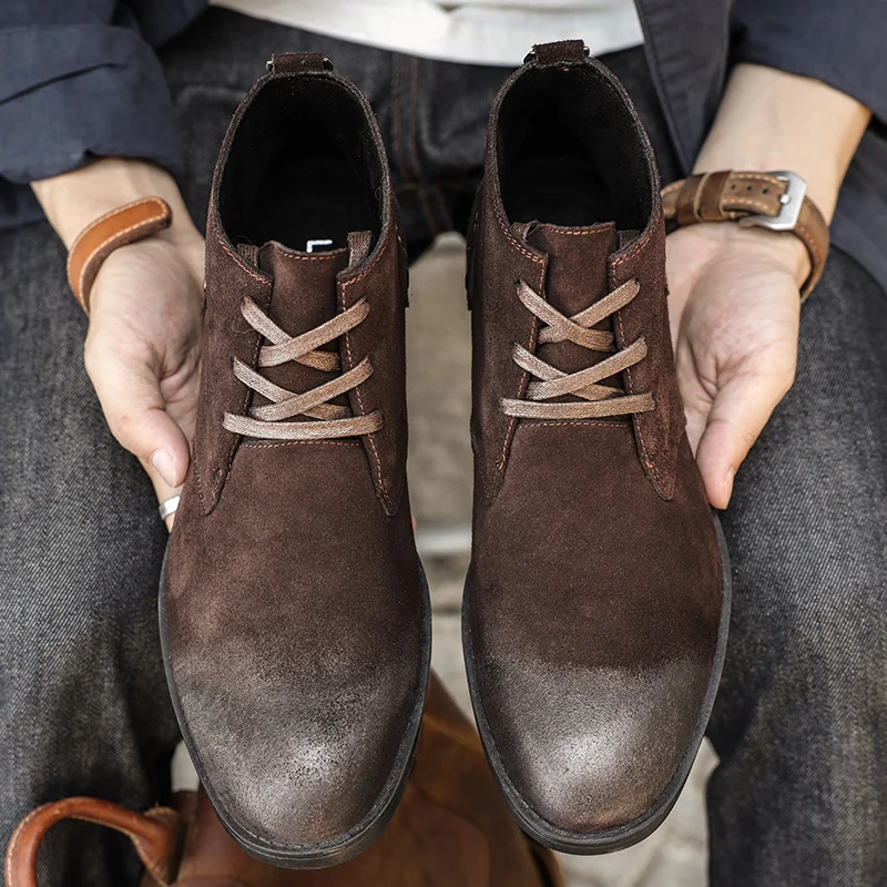 New Cow Suede Ankle Boots Hand - Vintage Zipper 评论和价格