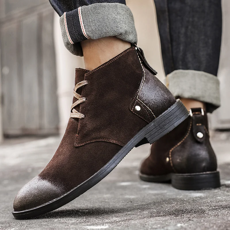 New Cow Suede Ankle Boots Hand - Vintage Zipper 评论和价格