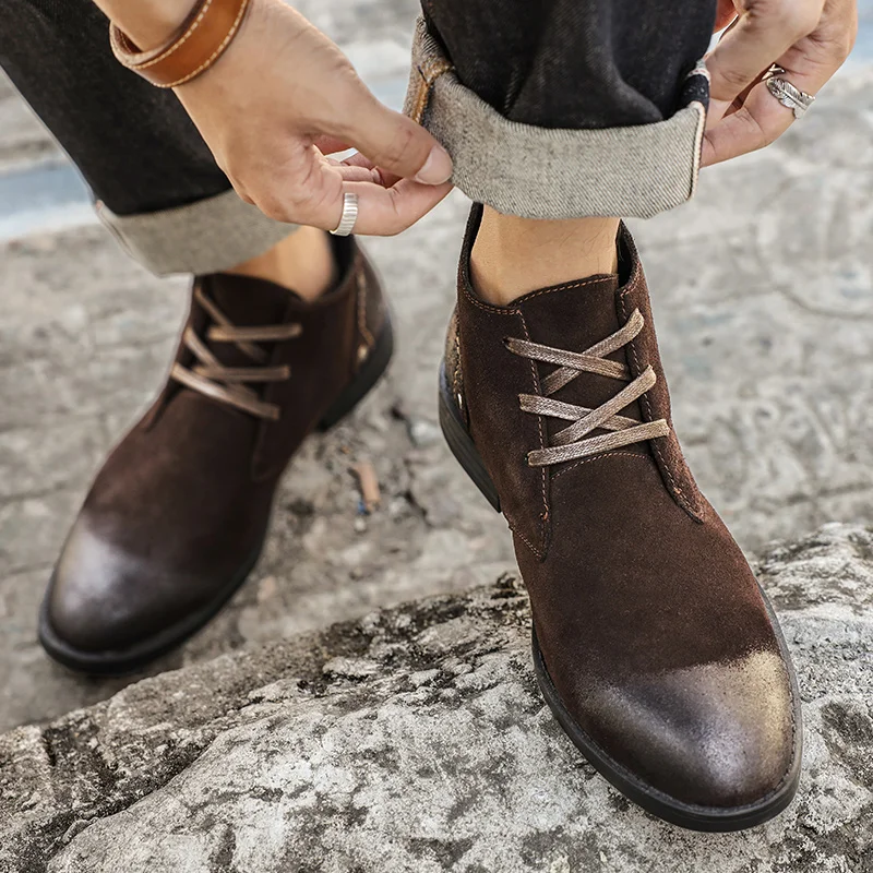 New Cow Suede Ankle Boots Hand - Vintage Zipper 评论和价格