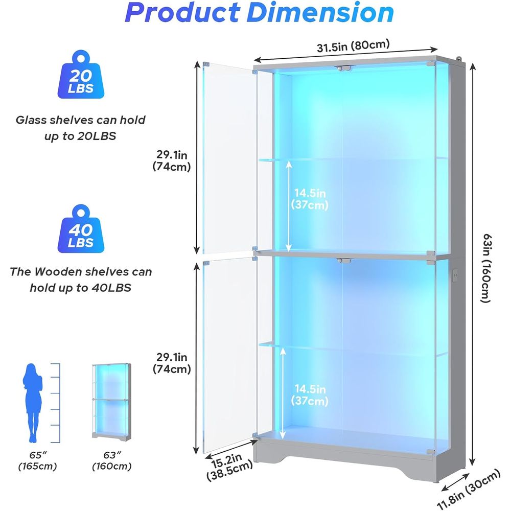 4-Tier Glass Display Cabinet w - Collectible & Vintage Dolls For Wedding 评论和价格