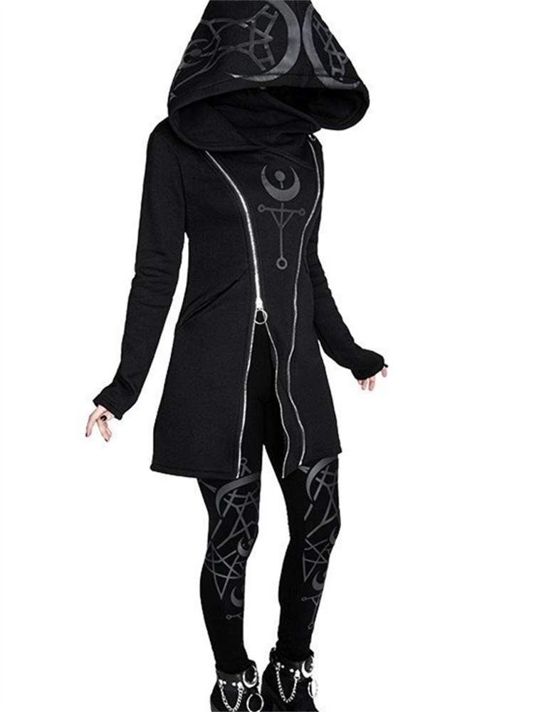 Gothic Punk Print Long-sleeved - Vintage Zip Hoodie 评论和价格