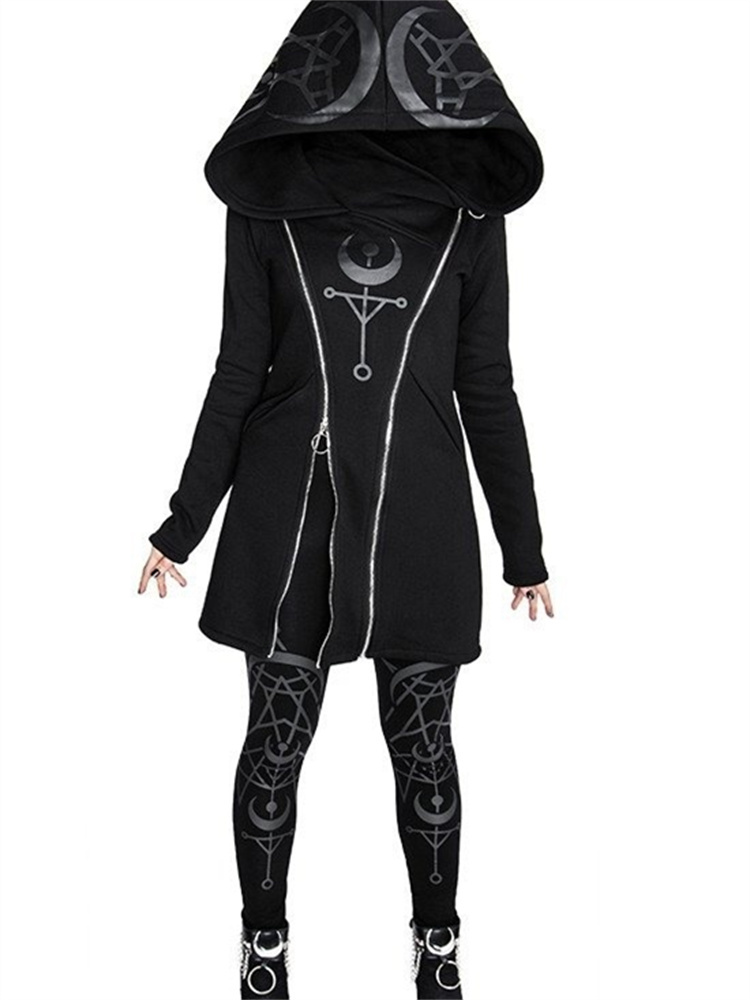 Gothic Punk Print Long-sleeved - Vintage Zip Hoodie 评论和价格