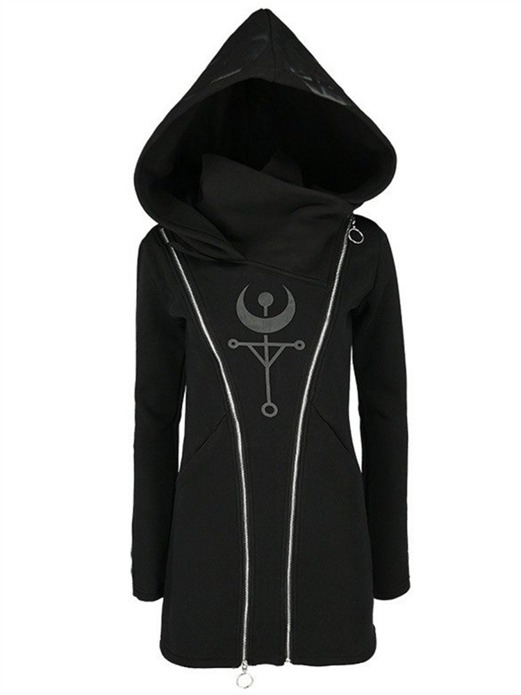 Gothic Punk Print Long-sleeved - Vintage Zip Hoodie 评论和价格