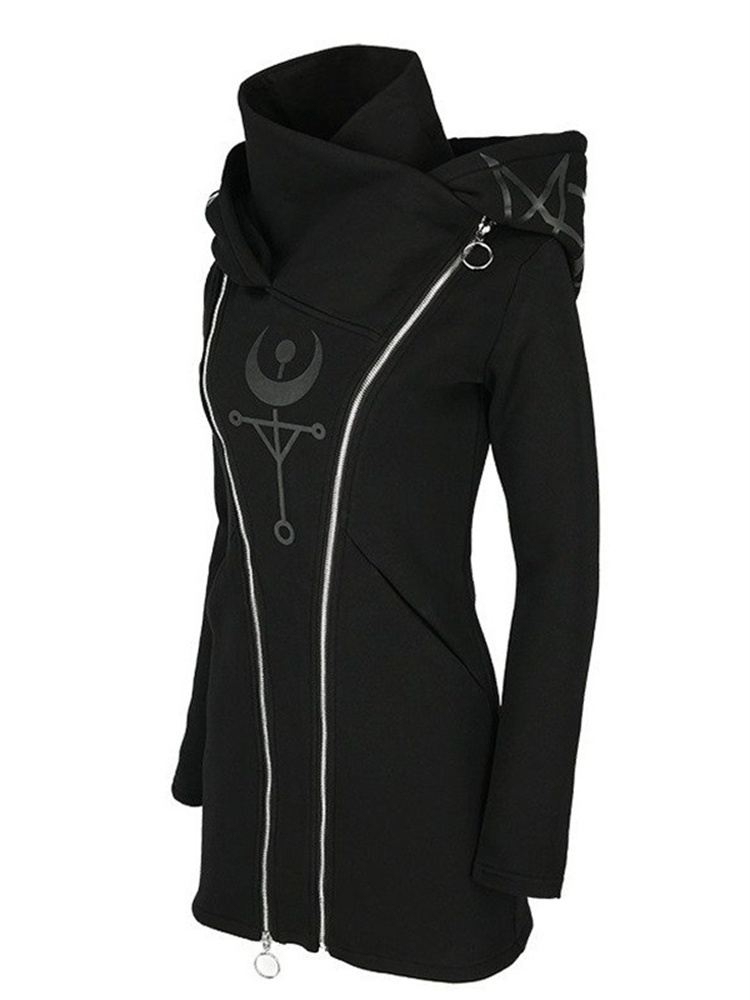 Gothic Punk Print Long-sleeved - Vintage Zip Hoodie 评论和价格