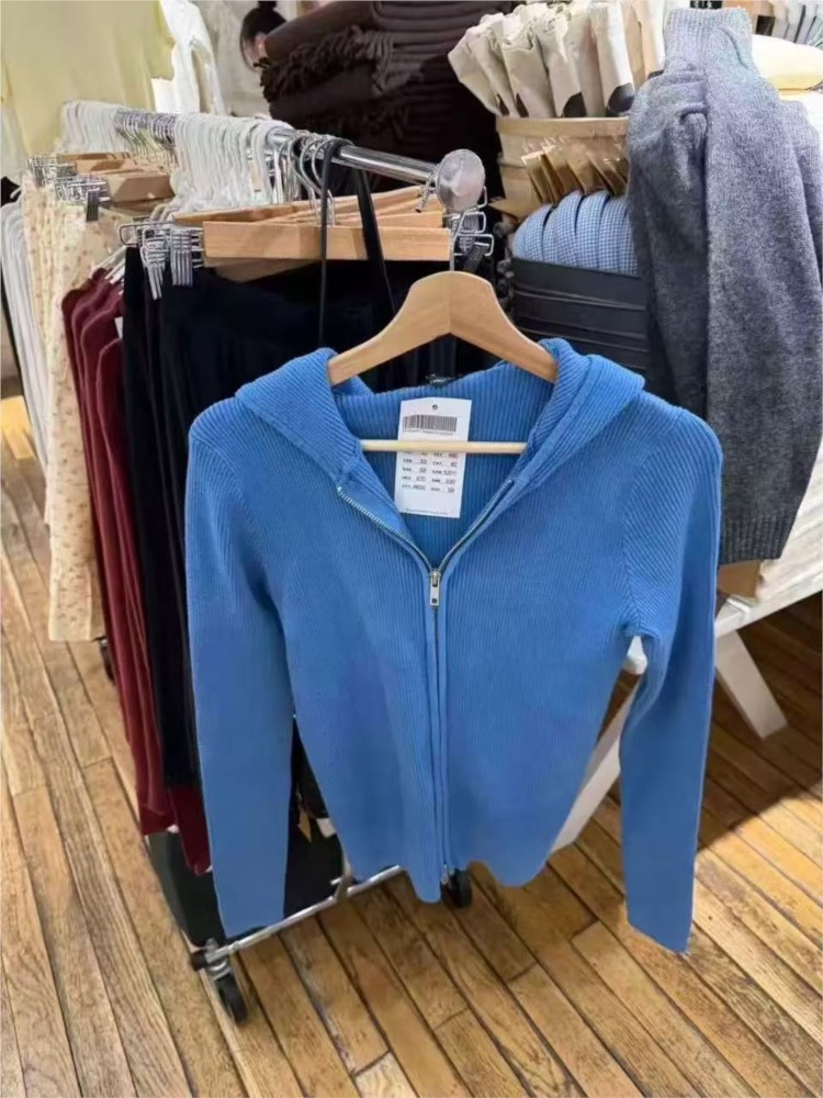 Blue Knitted Hoodies Tops Wome - Vintage Zip Hoodie 评论和价格