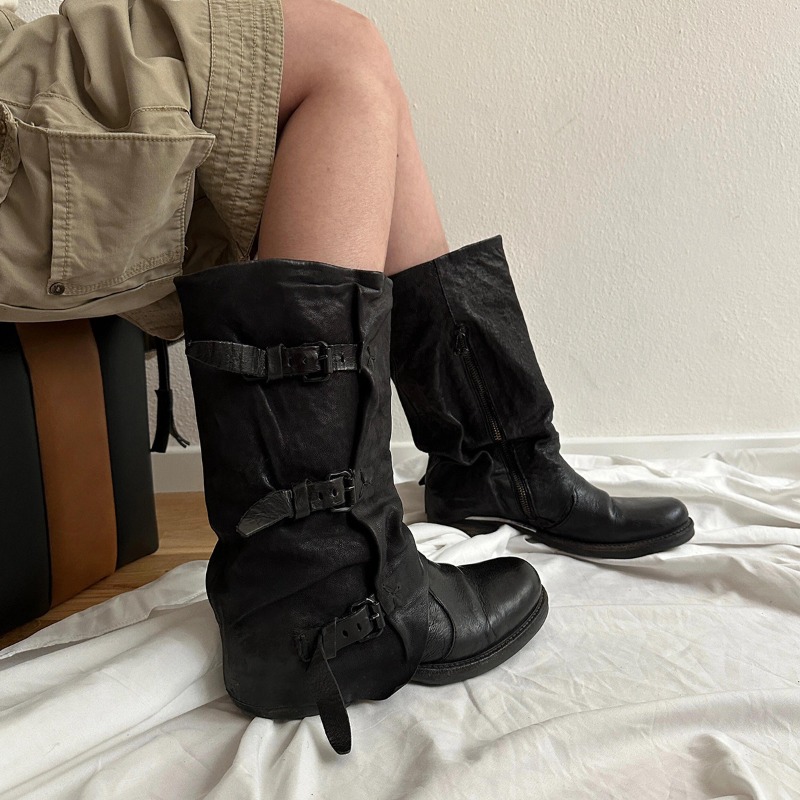 Black Belt Buckle Pleated Mid- - Vintage Zipper 评论和价格